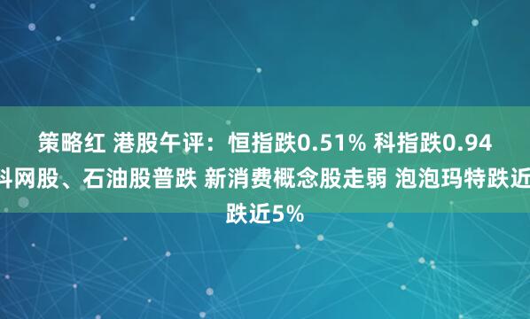 策略红 港股午评：恒指跌0.51% 科指跌0.94% 科网股、石油股普跌 新消费概念股走弱 泡泡玛特跌近5%